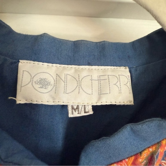 Pondicherri Indian block print vest Medium Large Vintage - Picture 3 of 6